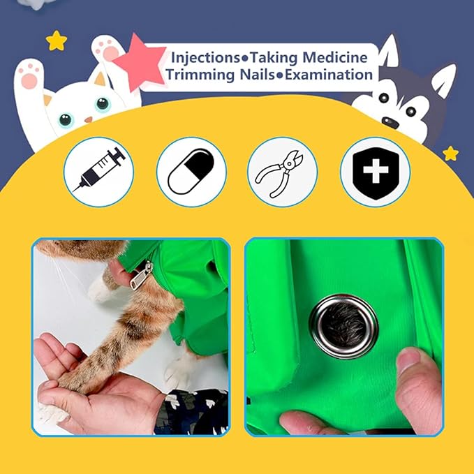 Cat’s Restraint Bag for Claw Care Nail Trimming Anti-Scratching Grooming Bag for Cats Medical Examination(Blue-l)