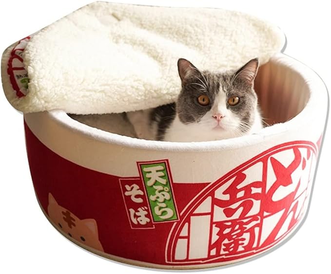 SSDHUA Cat Nest Instant Noodle Shape Cat House Cat Sofa Bed Cute and Comfortable Pet Cat House Detachable Multifunctional Soft Pet Bed Suitable for Small Cats and Dogs (S,Red) 1