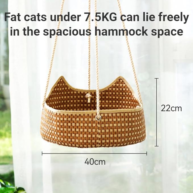 Rattan Cat Hammock - Summer Hanging Basket for Balcony, Cat Bed, Basking Sun Nest, Cage, Pet Supplies