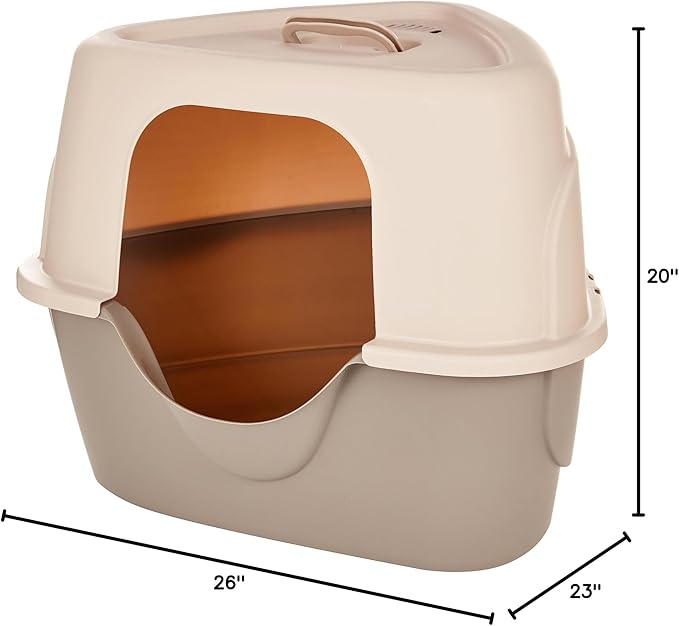 Amazon Basics Cat Litter Box with Lid, No-Mess, Spacious Enclosed Design with Odor Control, Easy Access, Stain Resistant, 26" x 23" x 20", Charcoal