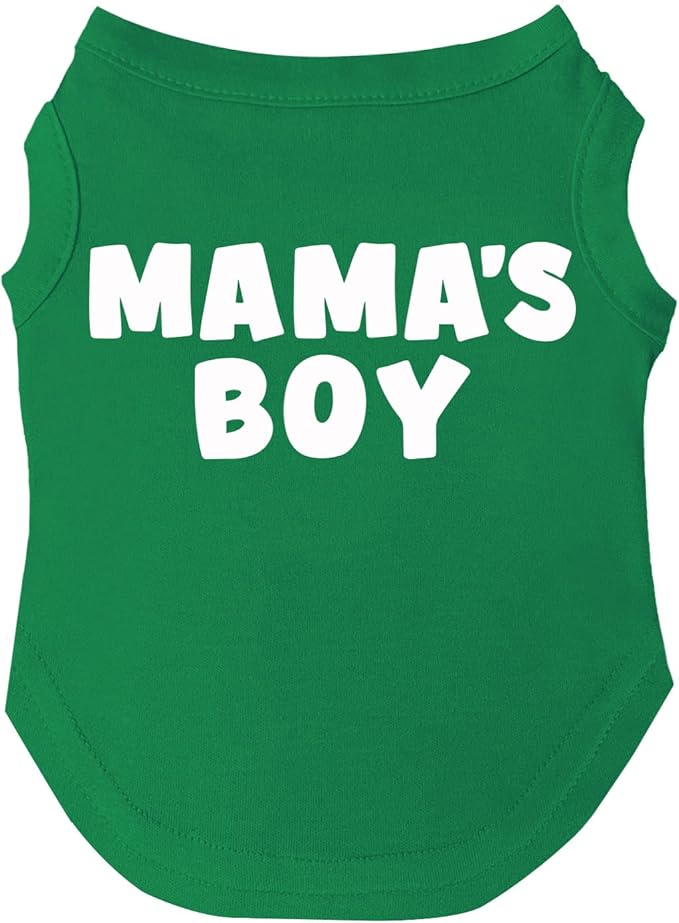 Mama's Boy Mother's Day, Valentine's Day Dog Tee Shirt | Sleeveless | Sizes for Puppies, Toys and Large Breeds (Green, 3X-Large 944)
