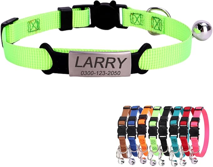 Personalized Kitten Cat Collar with Safe Breakaway Quick Release Buckle Bell ID Tag Custom Name and Phone Number for Boy Girl Cats