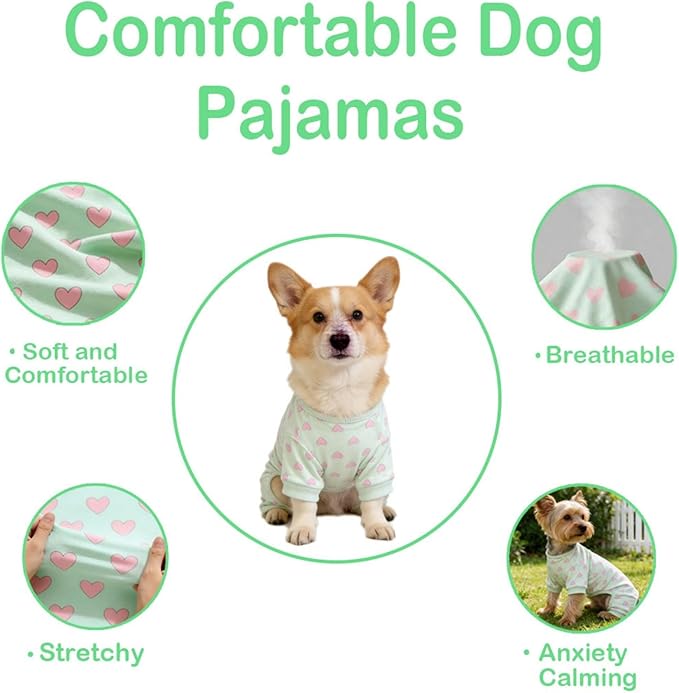 Dog Pajamas Polyester Dog Pajama Cozy Dog Pjs Soft Dog Onesie Pajamas for Dogs Stretchy Dog Pajamas Dog Clothes with Heart Pattern, XXX-Large