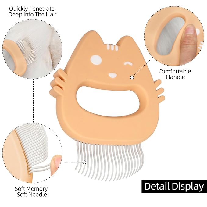 Orange Cat Comb Cute Cat-shape Pet Hair Removal Massaging Shell Comb Soft Deshedding Brush Grooming and Shedding Matted Fur Remover Dematting tool for Long and Short Hair Cat Dog Puppy Bunny