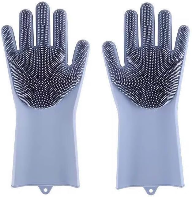 Pet Grooming Gloves for Dogs & Cats, Silicone Deshedding Brush, Gentle Fur Remover, Bathing & Massage Gloves. 3 Colors Variation (Gray)