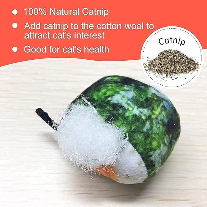 Catnip Toys, 8 Pack Kitten Toys for Indoor Cats, Bite Resistant Cat Chew Toy with Sushi Roll, Boredom Relief Fluffy Kitty Teeth Cleaning Chewing, Interactive Plush Gift