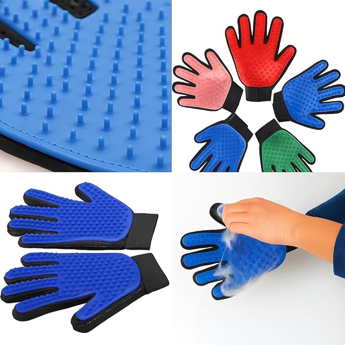 Grooming Gloves (1 Pair, Left & Right) – Gentle Deshedding & Bathing Brush for Dogs, Cats & Horses – Soft Silicone Tips, Breathable Mesh, Adjustable Fit – Easy Hair Removal (Red)