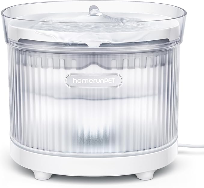 HomeRunPet Cat Water Fountain with Wireless Pump, Porcelain-Tray Pet Water Fountain Indoor, Detachable Design for Easy Cleaning, Ultra Quiet Cat Water Bowl, Filter Included, 2L/68oz