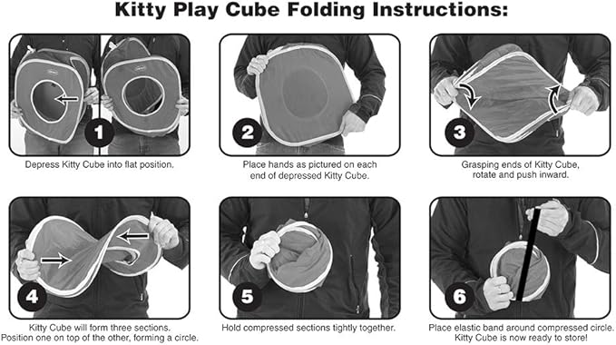 Kitty City Pop-Up Rolling Cat Cube & Tunnel Toy, Collapsible Indoor Cat Play Cube with Peekaboo Openings & Hanging Tassel, Lightweight Foldable Cat Furniture - Blue/Brown