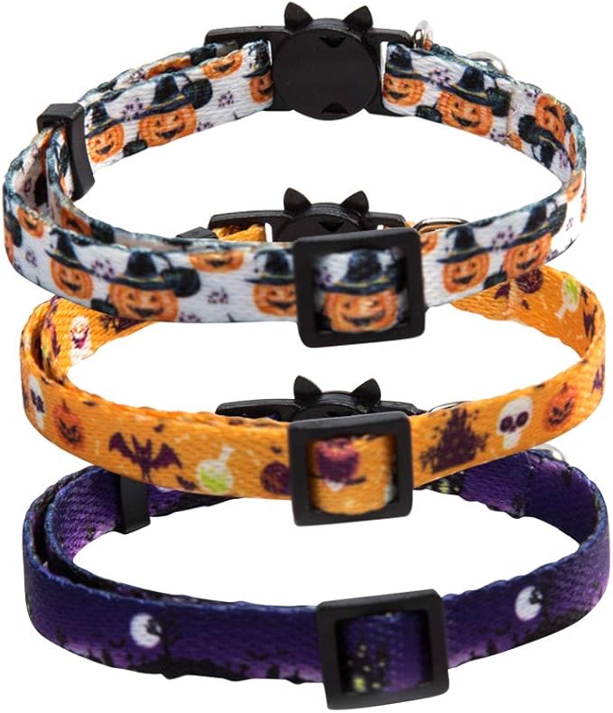 3 Pack Halloween Cat Collar with Bell Breakaway Adjustable