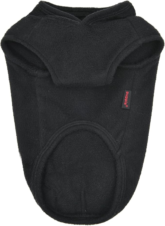 Puppia Zuko Warm Winter Hooded Polar Fleece Shirts with Integrated Harness for Small and Medium Dogs, Black, Small