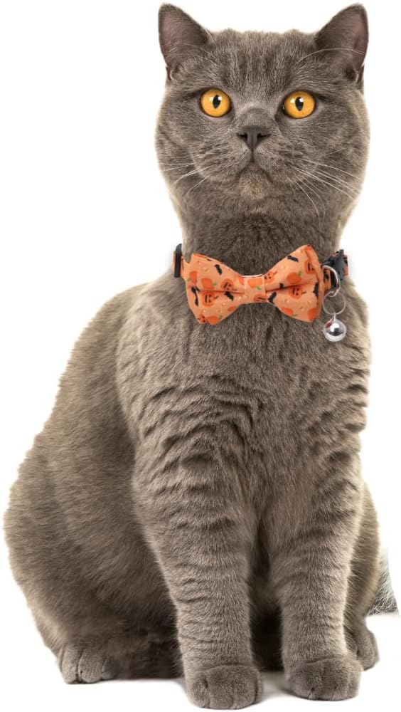 Halloween Cat Collar Breakaway with Cute Bow Tie and Bell for Kitty Adjustable Safety