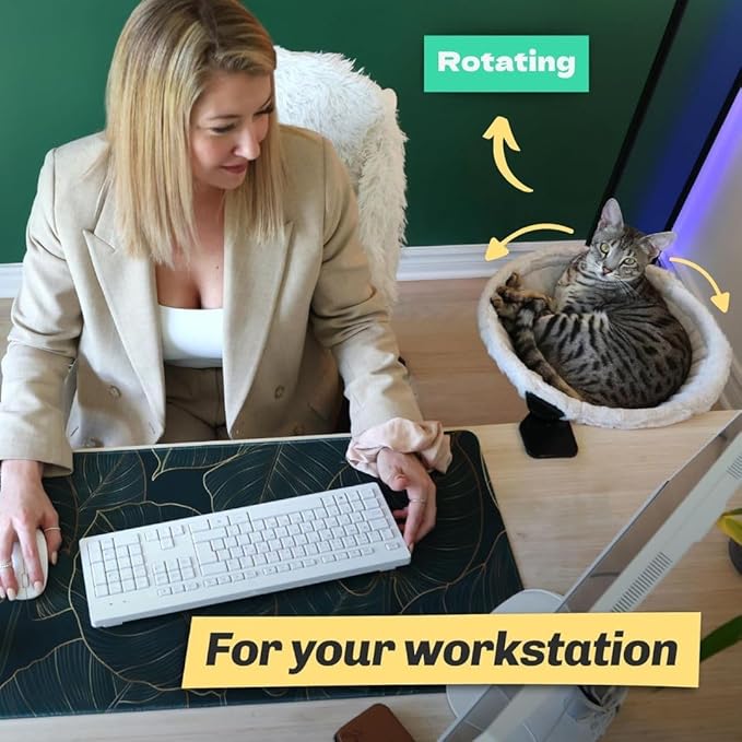 V2 Cat Desk Bed - Soft Faux Fur Fabric, Steel Frame - Adjustable, Shelf Bed for Indoor Cats - Perfect Cat Hammock for Your Desk – Supports up to 50lbs - Unique and Modern Furniture
