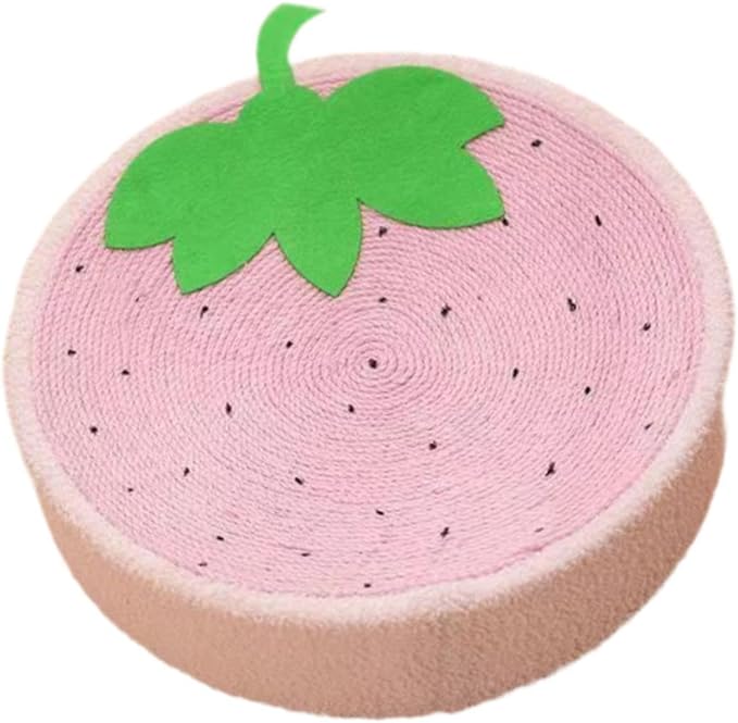 Round Sisal Scratching Board Cat Bed, Fruit Scratcher Bowl, Strawberry