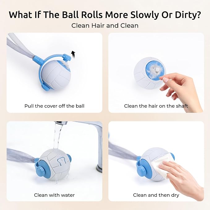 Cat Toys for Indoor Cats, Interactive Cat Toy Ball with Pom-Pom Tails, Automatic Cat Toy Self Play Exercise Toy to Relieve Boredom for Kitten & Adult Cats (Blue)