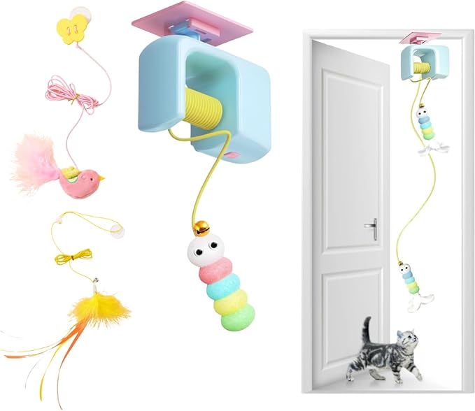 Door Frame Cat Toy, Interactive Cat Toys Motion Activated, Cat Toys for Indoor Cats, Caterpillar and Flying Bird Toy for Door Frame, Self-Play Pet Chase Toy