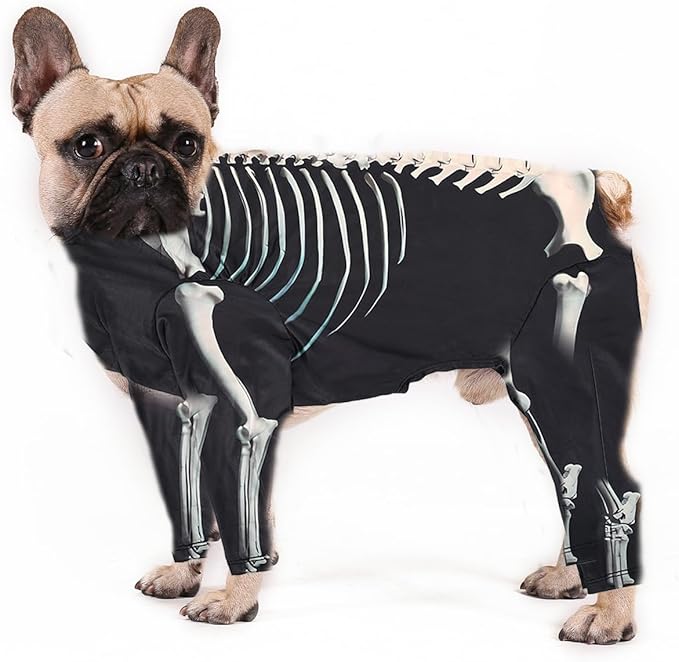 Halloween Dog Costumes, Dog Jumpsuit Halloween Skeleton Costumes Cosplay Sweatshirt, Funny Dress Up Apparel Clothes for Small Medium Dogs Cats L