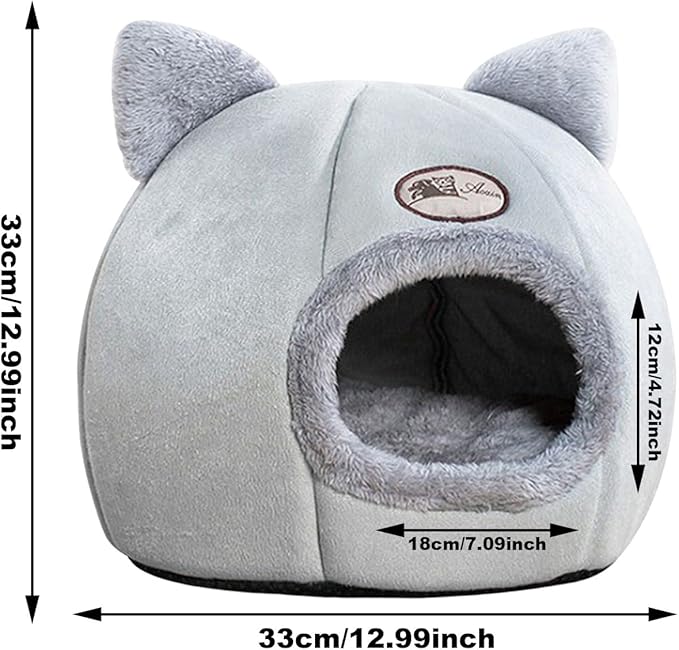 Cat Beds for Indoor Cats, 13 Inch Washable Fluffy Soft Cute Cat Bed Cave with Removable Cushion,Round Plush Faux Fur Self Warming Cat Bed for Small Medium Dogs Puppy Kitten Kitty Supplies