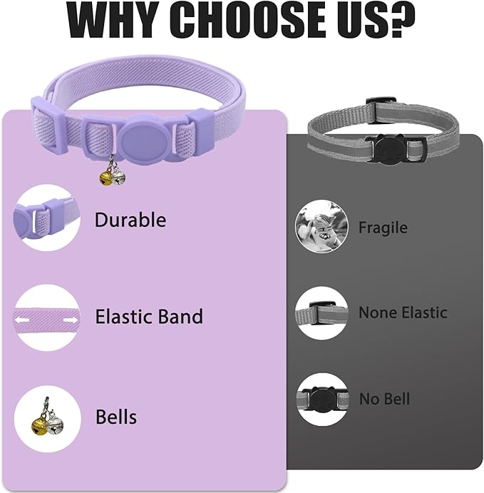 Umicclist Breakaway Cat Collar with Bell, Safety Buckle Kitten Collar, Elastic Strech Quick Release, Adjustable Lightweight Collars for Girl Boy Cats, Pet Supplies, Accessories, Gifts Purple