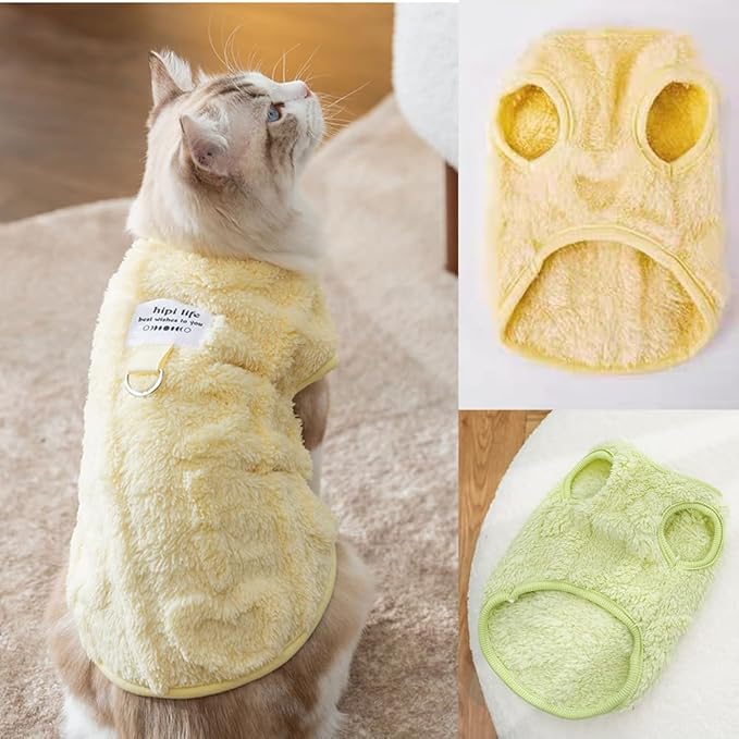 2 Pack Small Dog Sweater Fleece Cat Outfit with D-Ring Fall Puppy Clothes for Girl Boy Cold Weather Dog Coat Winter Pet Clothing for Cats Chihuahua Yorkie Teacup (Yellow Green, XX-Large)