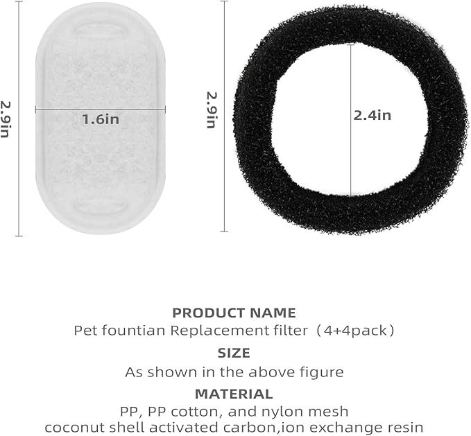 ONECUTE Cat Water Fountain Filter Compatible with Stainless Steel Dispenser, Efficient Filtration with Coconut Shell Activated Carbon and Fresh Water (4 Filters+4 Sponges)