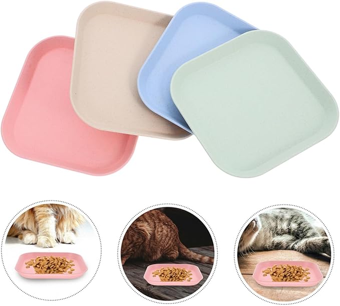 Beaupretty 8pcs Shallow Square Cat Bowls Kitten Food Dishes Set Small Size Multi-Color for Indoor Feeding and Watering