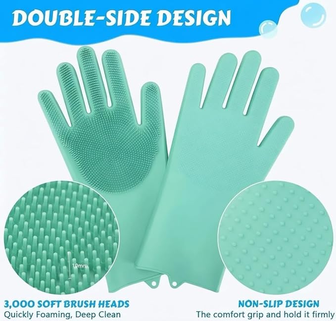 PETLUXE, Pet Grooming Gloves for Dogs & Cats, Silicone Deshedding Brush, Gentle Fur Remover, Bathing & Massage Gloves. 3 Colors Variation (Green)