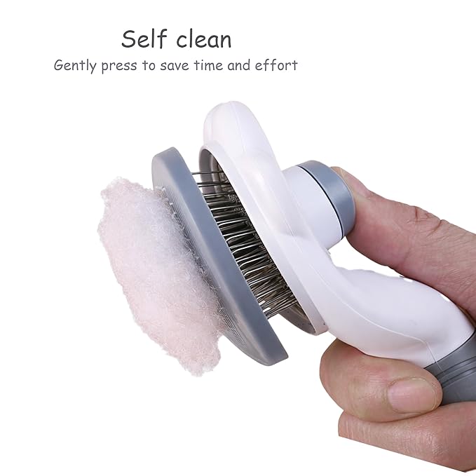 Cat Brush for Shedding, Self Cleaning Slicker Brush for Long Haired Cats, Deshedding Grooming Tool for Indoor Cats with Easy Release Button System (Grey)