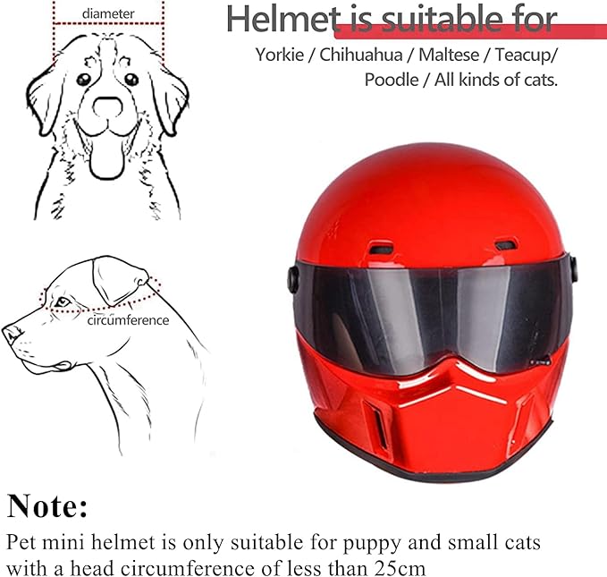 Pet Motorcycle Helmet, Full Face Motorcycle Helmet Outdoor Motorcycle Bike Riding Helmet Hat for Cat Dog Doggie Puppy Kitten Helmet Pet Supplies Racing Car Fan Collectible Small Gift (Red)