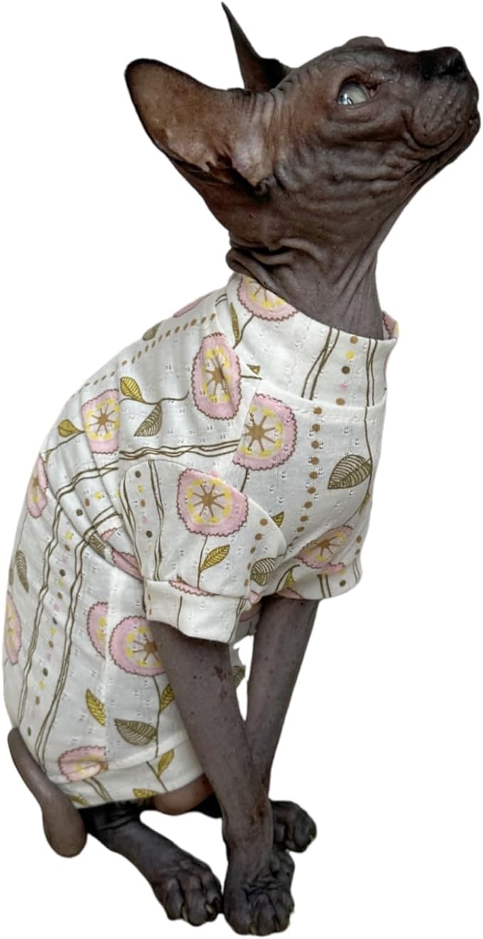 Limited Edition Sphynx Cat T-Shirts Elastic Hairless Cat Sweatshirt Pet Kitten Clothes Round Collar Kitten Shirts Vest Cats & Small Dogs Apparel (Dandelion, XL (10-12 lbs))