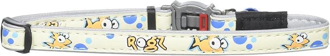 Rogz Glow in the Dark Reflective Cat Collar with Breakaway Clip and Removable Bell, fully adjustable to fit most breeds, Gold Fish Design