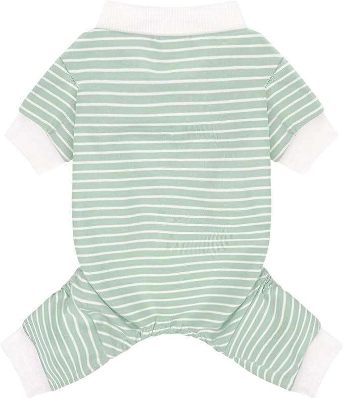 Paiaite Green Striped Dog Pajamas: 4-Legged Cotton Stretchable Jumpsuit Pjs - Lightweight Cozy Puppy Onesie Clothes, Comfortable Pet Sleepwear for Hair Shedding Coverage 2XL
