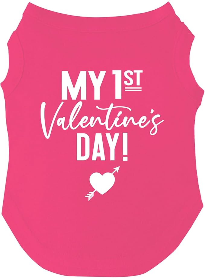 My First Valentine's Day Dog Tee Shirt | Sleeveless Breeds | Valentine's Day | Love & Hearts |Hot Pink, 3X-Large 158