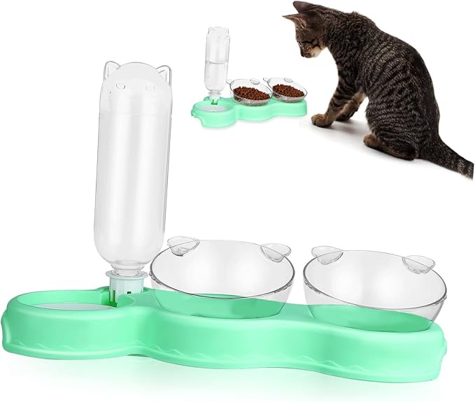 Toddmomy Elegant Cat Feeding Elevated Bowls Auto Water Feeder Sturdy Slots Tilt for Easy Eating Plastic