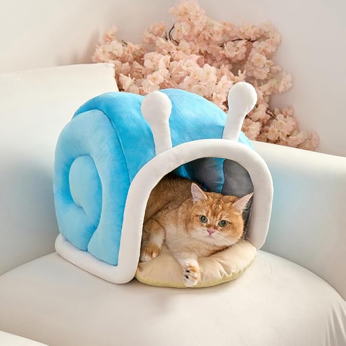 Snail Shape Cat Bed Cave, Cozy Enclosed Hideaway for Indoor Cats & Small Dogs, Warm Winter Covered Bed with Non-Slip Bottom, Cute Cat House Indoor for Kittens to Sleep (M)