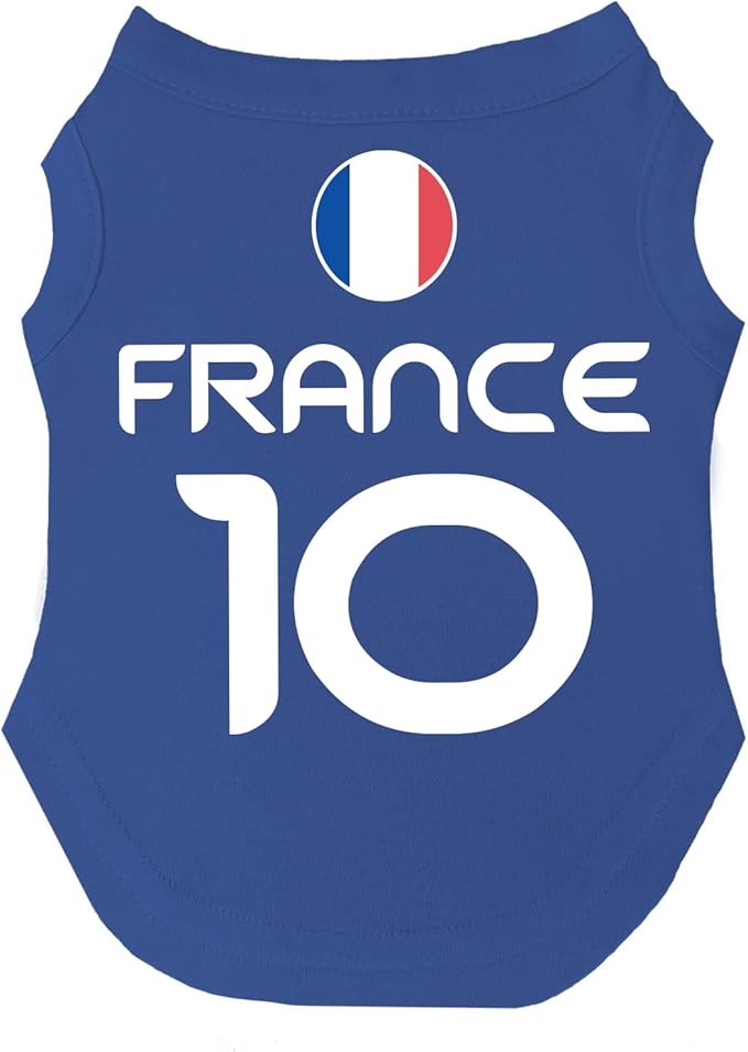 France Flag Soccer Jersey Style Dog Tee Shirt | Sleeveless Breeds | International Soccer | Game Day |Royal Blue, Small 1649
