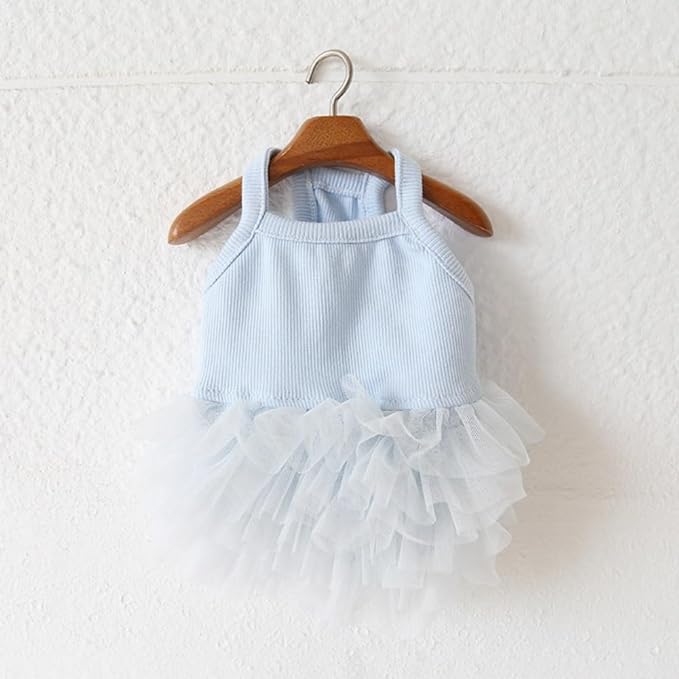 Hdwk&Hped Small Dog Dress Breathable Summer Dog Dress for Puppy Cats Girl Female Tutu Cake Skirt Princess Dress for Birthday Party Costume (Cake Skirt - Blue, X-Large)