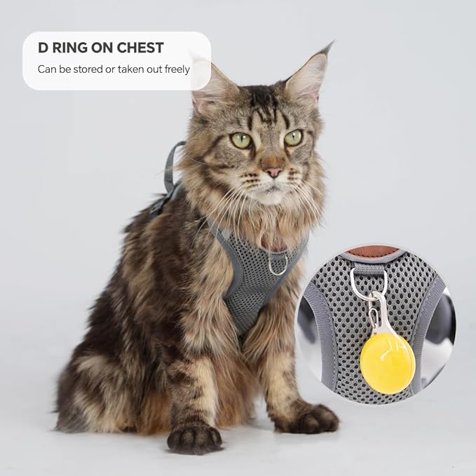 Cat Harness and Leash Set with AirTag Holder: Upgraded Escape Proof Vest with Lead for Small Dog Puppy Large Cat Walking，Soft Breathable Mesh Coat with Reflective Strip (Grey, M)