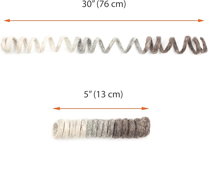 Glaciart One Felt Spring Cat Toy – 3 Pcs Soft Fuzzy Enrichment 100% Natural Wool - Interactive Stretchable Play Cat Toy Set - Safe for Pets, Non-AZO Colored Dyes - 30” Long