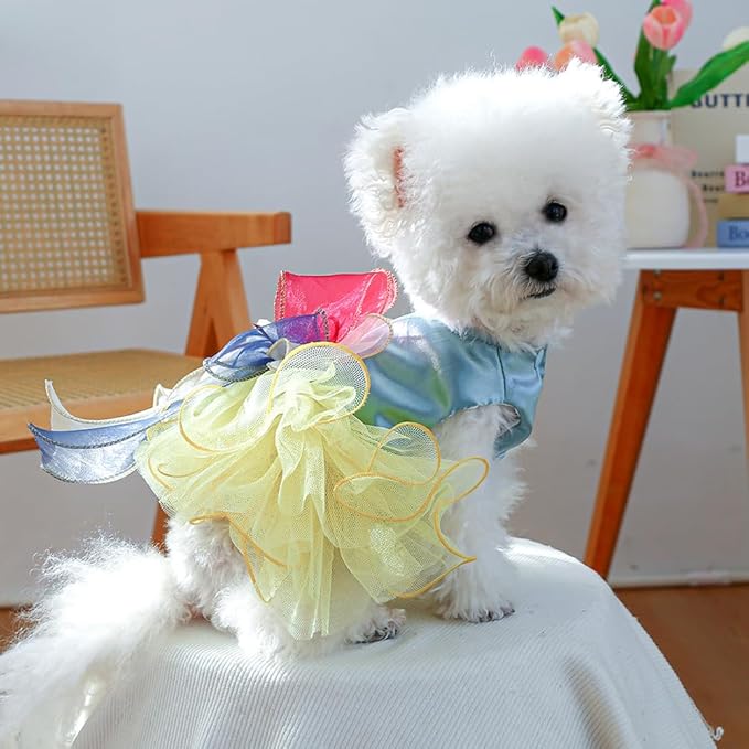 ANIAC Elegant Dog Dress for Small Dogs Girls, Bow Knot Puppy Clothes Female, Cat Princess Tutu Dress, Formal Pet Pary Outfit for Wedding Birthday Valentines (Yellow, Large)