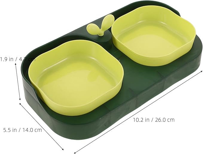 KOMBIUDA Cat Pet Bowl Double Feeding and Watering Bowl, Plastic Indoor Pet Food and Water Dish for Cats and Dogs, Sturdy Non-Slip Design, Moss Green, Suitable for Home Use