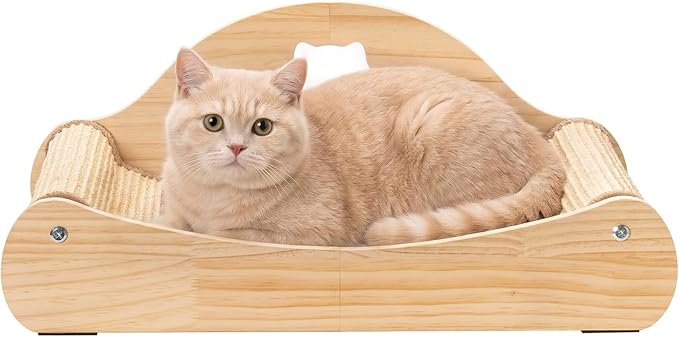 3 in 1 Cat Scratcher Bed, 100% Sisal Comfy Chaise Lounge for Cats to Rest & Scratch & Play, Protects Furniture, Durable Cat Scratching Board to Relieve Stress - Wood Color