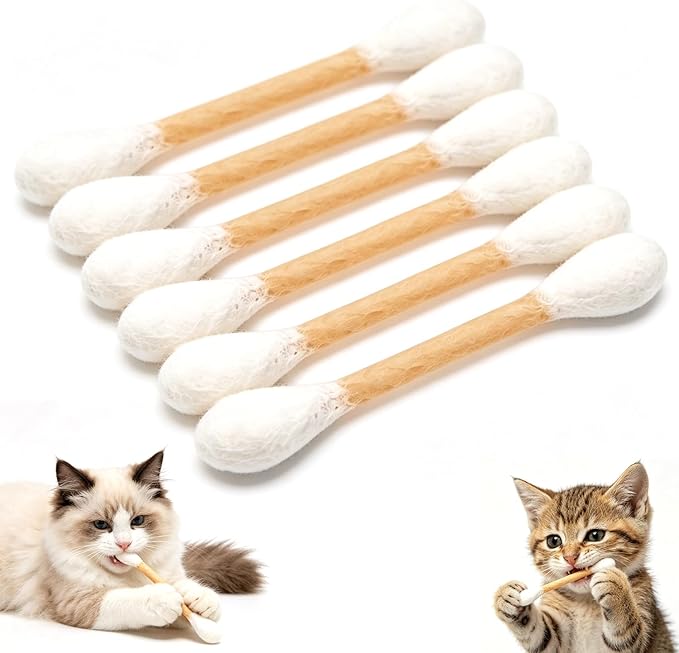 Giant Cat Cotton Swab Chew Toy,6 Pcs Interactive Kitten Teething Stick, Soft Cotton Tips, Dental Cleaning Molar Stick for Indoor Cats, Aggressive Chewers & Teething Kittens