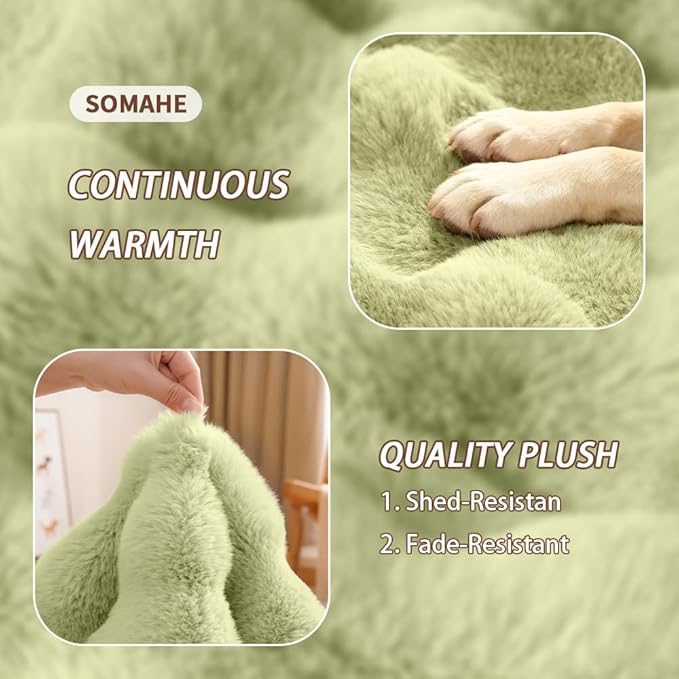 SOMAHE Cat & Dog Bed Mat, Soft Plush Faux Fur Kneading Pet Bed for 2 Cats or Small Dogs, Machine Washable Cat Sleeping Pad, Non-Slip Fluffy Pet Rug for Indoor Cats Kittens & Small Dogs, 27x20 In Green