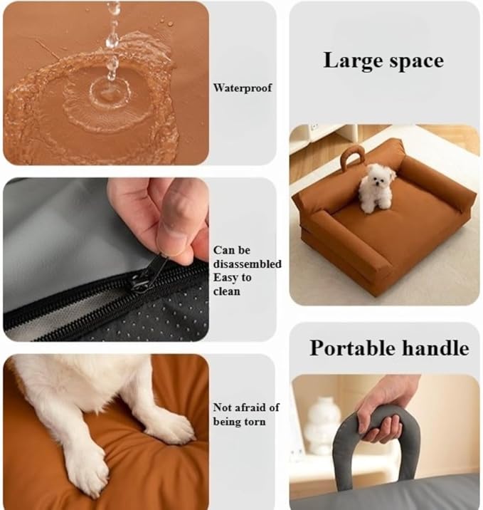 Pet Sofa Bed for Small Cats & Dogs - Faux Leather Cat Dog Couch with Non-Slip Bottom, Soft Kennel Sofa Chair for Indoor Use(Gray)
