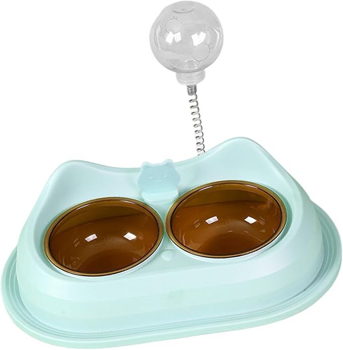 Cats Bowl with Treats Feeder Elevated Double Drinking Bowls Feeding Watering Supply Neck Protections Cats Bowl