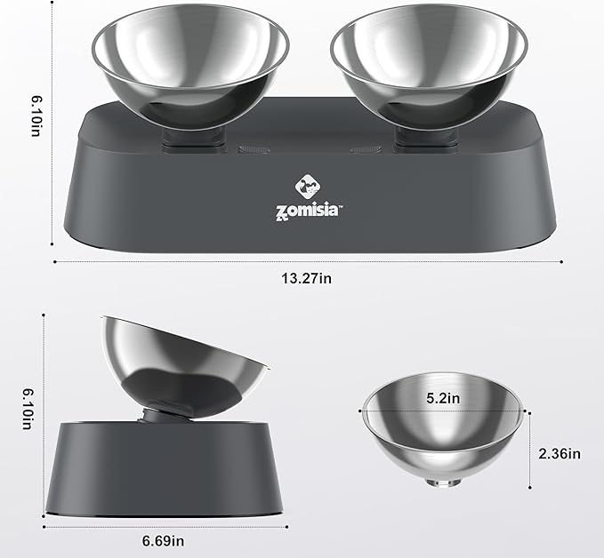 ZOMISIA Raised Cat Food and Water Bowls with 3 Height for Indoor Cats, 15° Tilted in Both Ways Elevated Base Anti Vomiting Cat Dishes, Anti Spill for Puppies