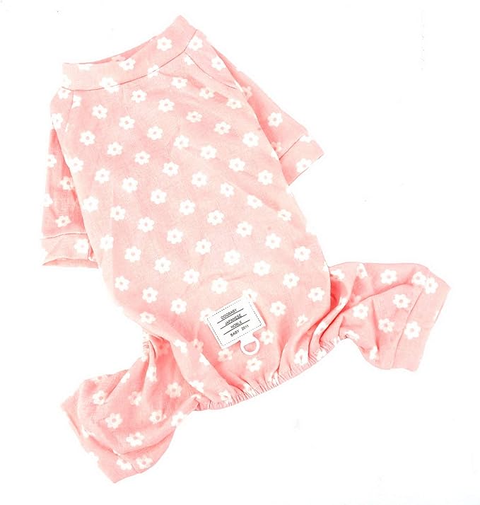 Floral Dog Pajamas Cat Pjs Sleepwear Breathable Soft Cotton Elastic Band Cat Apparel Pet Costume Rompers for Small Puppy Girls Shirts Doggies Jumpsuit Easy on Spring Summer Clothes Pink L