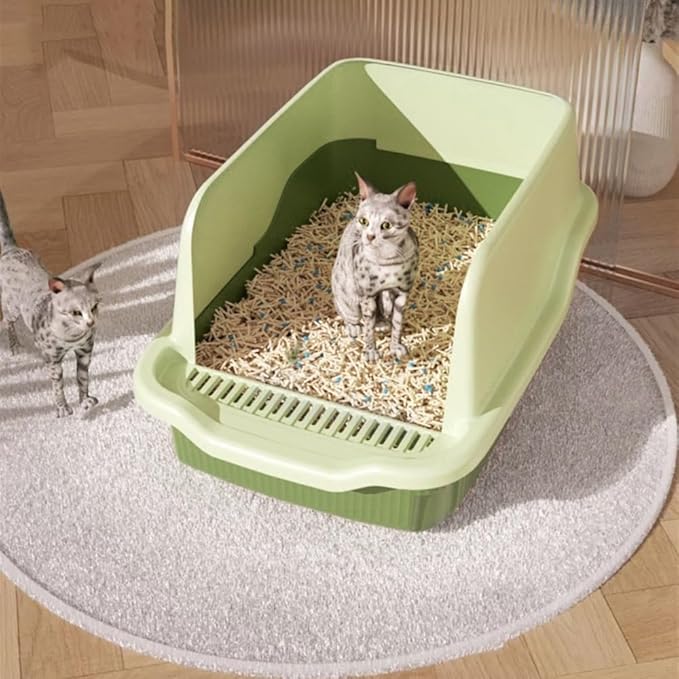 Pet Supplies, Leakproof Open Cat Litter Box with Scoop & High Walls, Easy Clean(White)