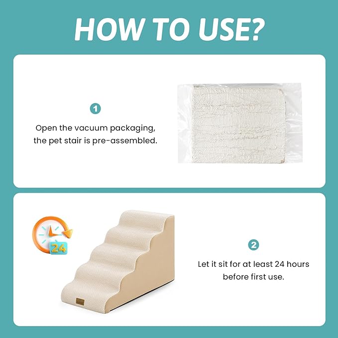 COZY KISS Dog Stairs for Small Dogs 19.7"H, 5-Step Sturdy Foam Dog Steps for Couch, Bed or Sofa, Curved Pet Stairs for Puppy and Older Cat, Doggie Ladder with Washable Cover, 15.7x33x19.7 inch, Beige